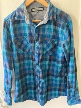PD&C Blue Teal Plaid Button-Down Shirt